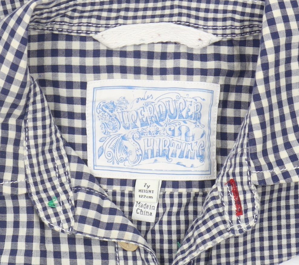 Joules Boys Blue Check Button-Up Shirt Size 7 Years
