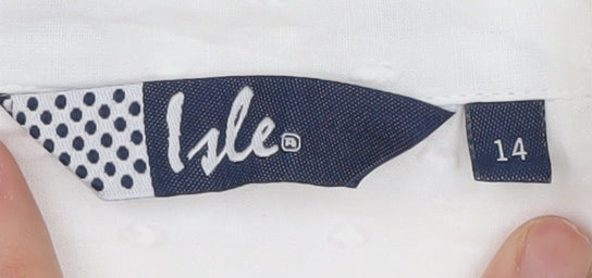 Isle White Women's Blouse, Size 14, Short Sleeve, Cotton