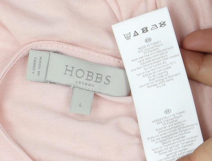 Hobbs Women Pink Cotton 3/4 Sleeve T-Shirt Large