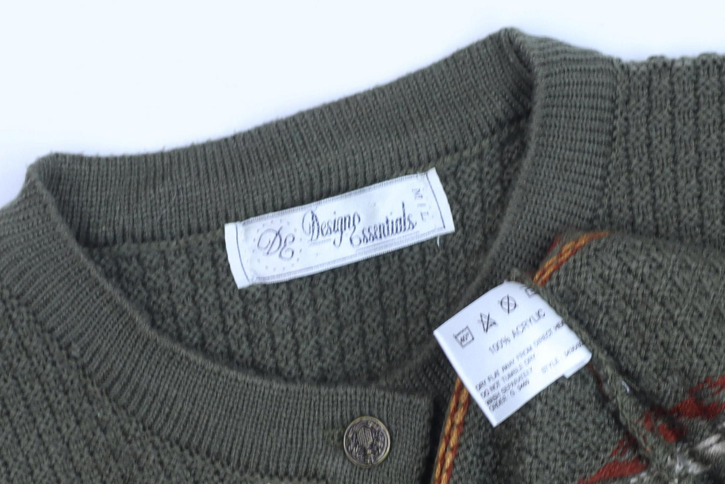 Design Essentials Women's Green Cardigan M Fair Isle Knit