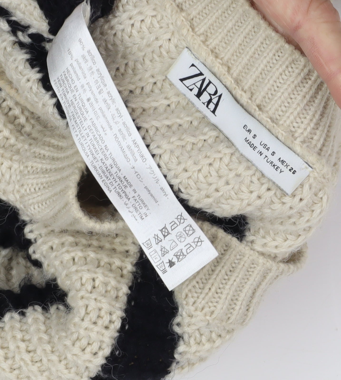 Zara Women's Black Beige Striped Pullover Jumper S