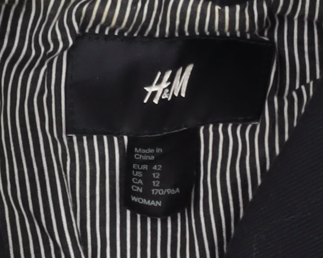 H&M Women's Black Cotton Pea Coat Jacket Size 14