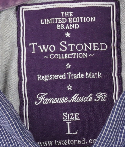 Two Stoned Men's Grey Cotton Cardigan, Size L, Casual V-Neck