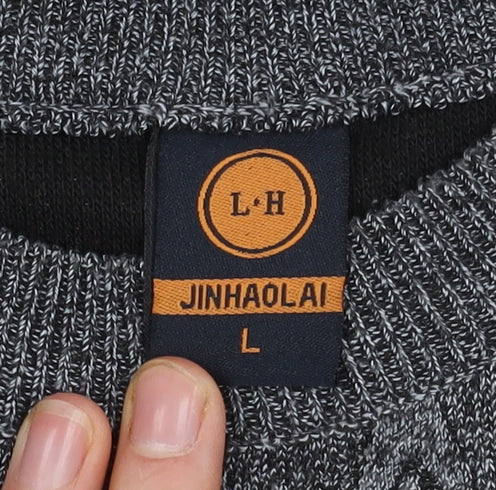 JINHAOLAI Grey Cable-Knit Pullover Jumper, L, Men's Casual