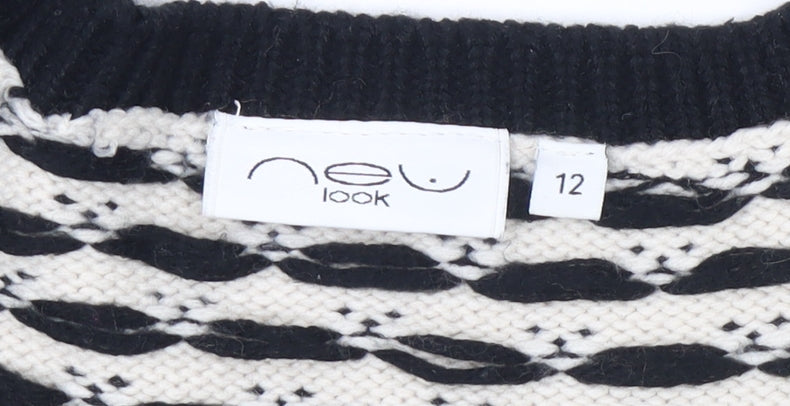 New Look Women's Black V-Neck Geometric Pullover Jumper Size 12