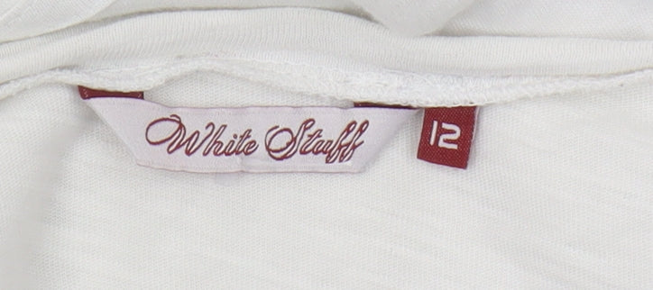 White Stuff Women's White Blouse Size 12, Scoop Neck, 3/4 Sleeve