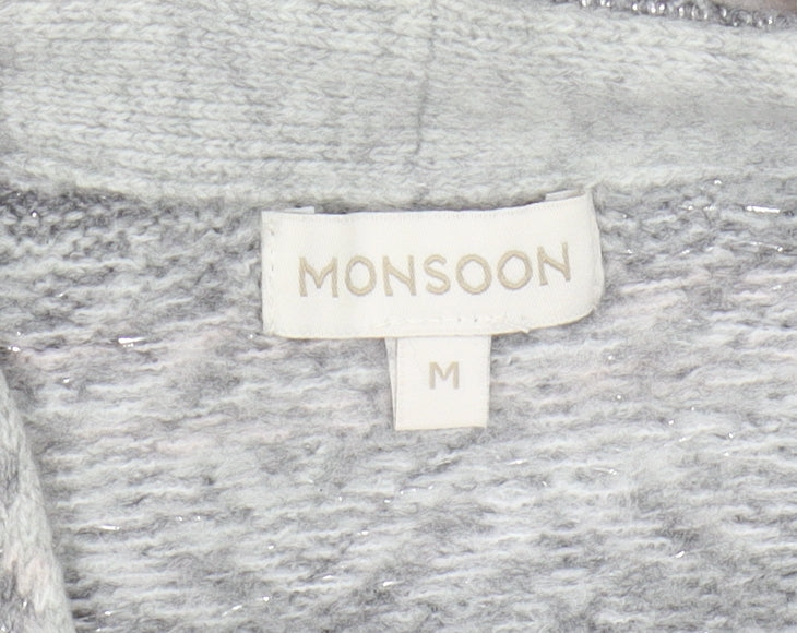 Monsoon Women's Grey Cardigan M Chunky Knit Fair Isle