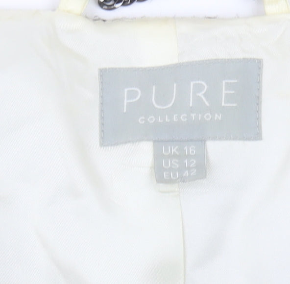 PURE Women's Grey Tweed Jacket Size 16 with Zipped Pockets