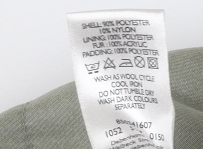 Debenhams Women's Green Parka Coat, Size 12, Fur Trim Hood