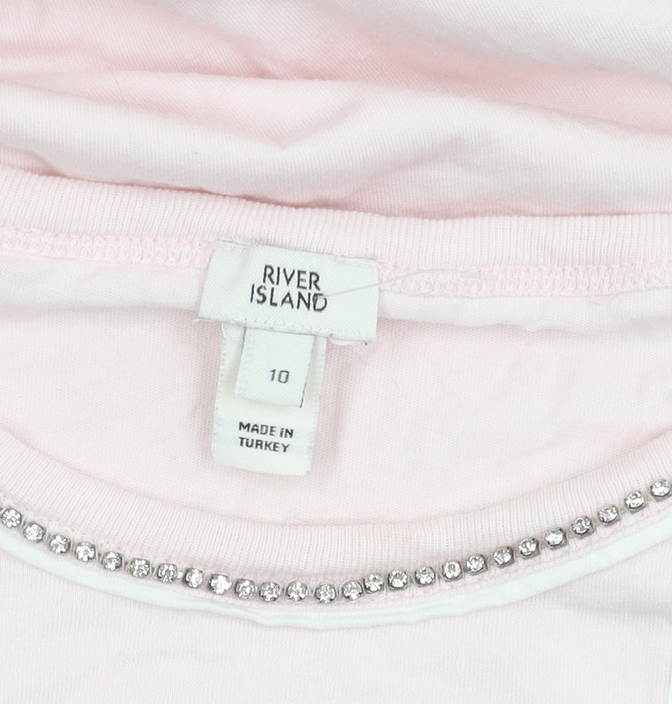 River Island Women's Pink Rhinestone T-Shirt - Size 10