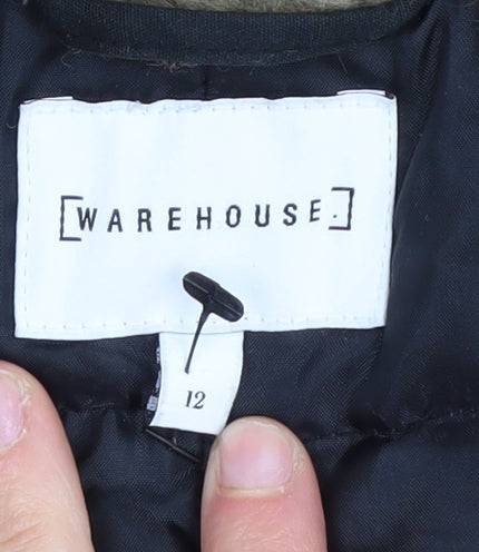 Warehouse Women's Black Parka Coat with Fur Trim Size 12