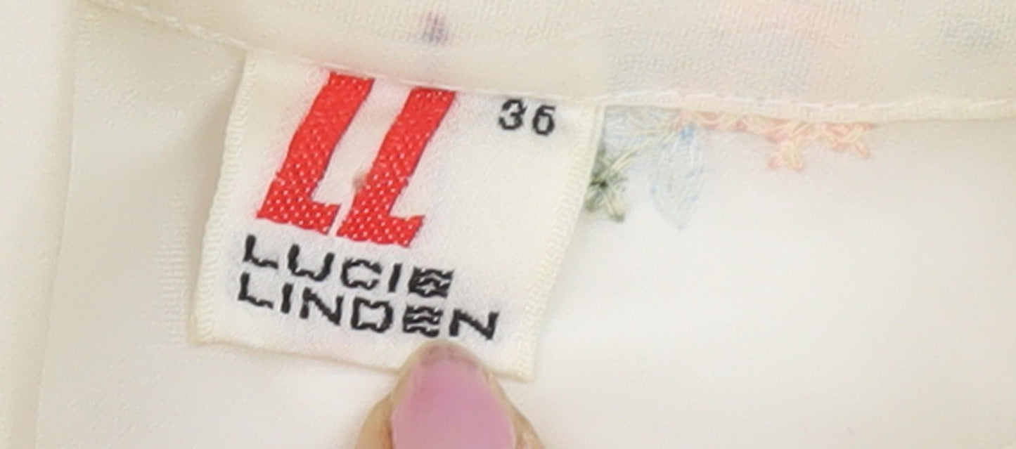 Lucie Linden Women's Ivory Floral Embroidered Blouse Size 8