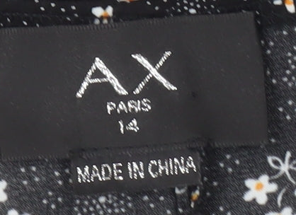 AX Paris Women's Black Floral Wrap Blouse, Size 14