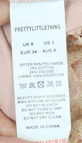 PrettyLittleThing Women's Beige Lace Dress, Size 6, Long Sleeve