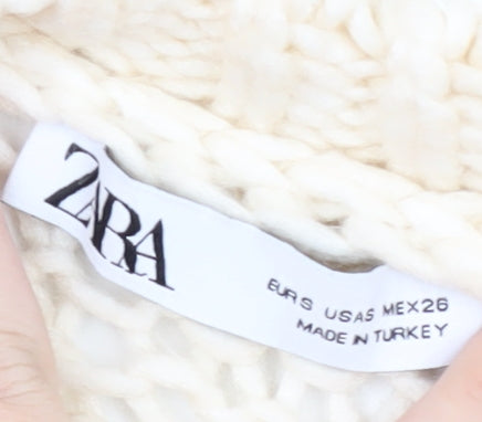 Zara Women's Ivory Cable-Knit Pullover Jumper S