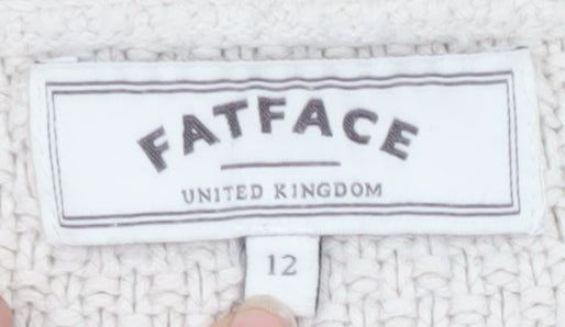 FatFace Women's Ivory Cardigan Size 12, Open Knit Cotton