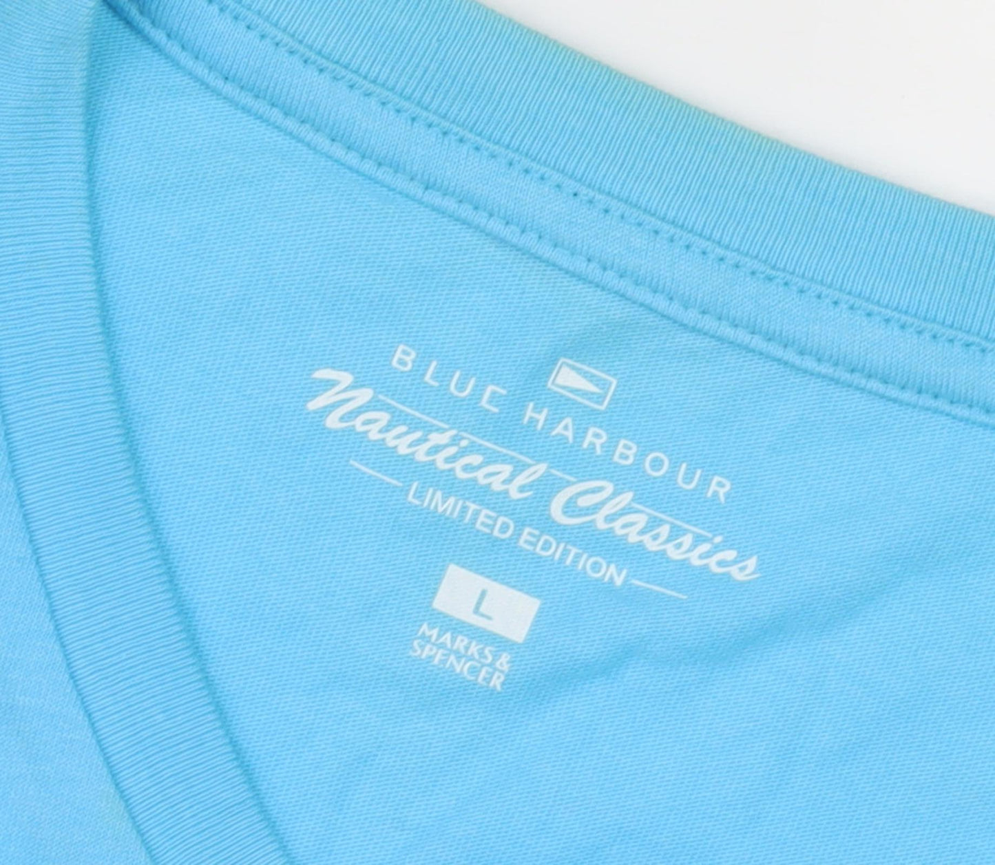 Marks and Spencer Blue Nautical T-Shirt, Size L, V-Neck, Blue
