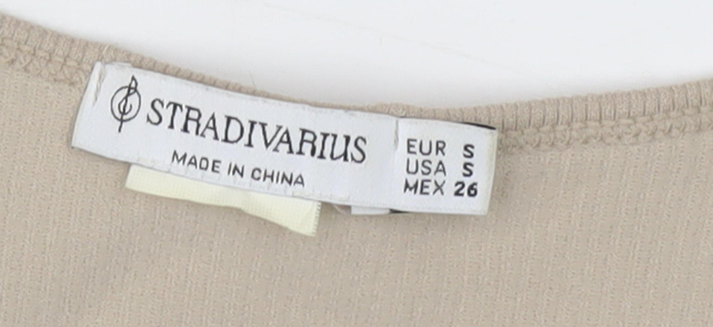 Stradivarius Women's Beige Cropped Knit T-Shirt Size S
