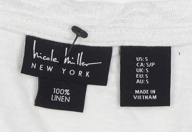 Nicole Miller Women's White Linen V-Neck T-Shirt, Size S