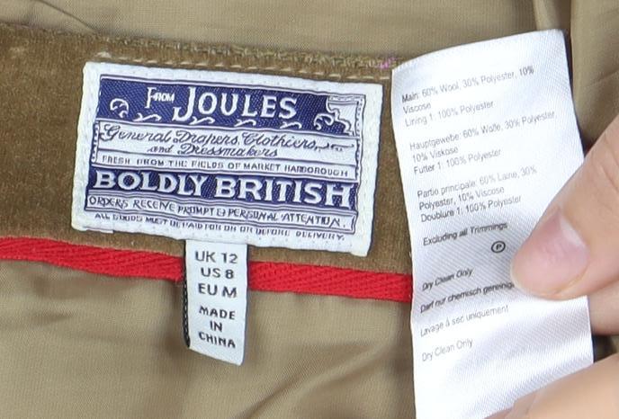 Joules Women’s Brown Check Tweed Skirt, Size M, Casual Style