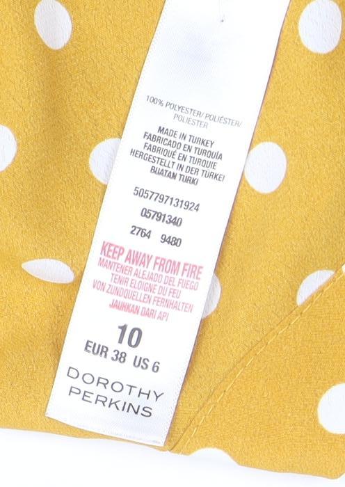Dorothy Perkins Women's Yellow Polka Dot Blouse, Size 10