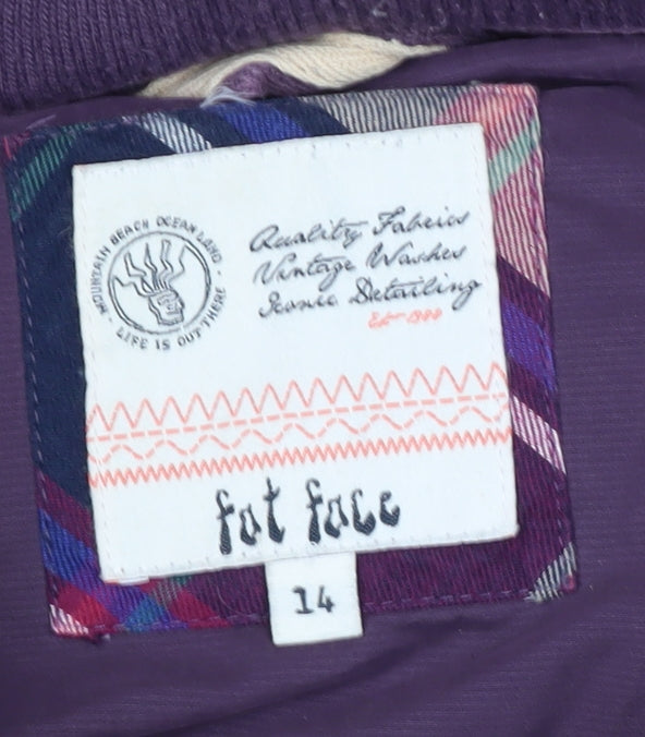 Fat Face Women's Purple Puffer Vest Size 14, Hooded Sleeveless