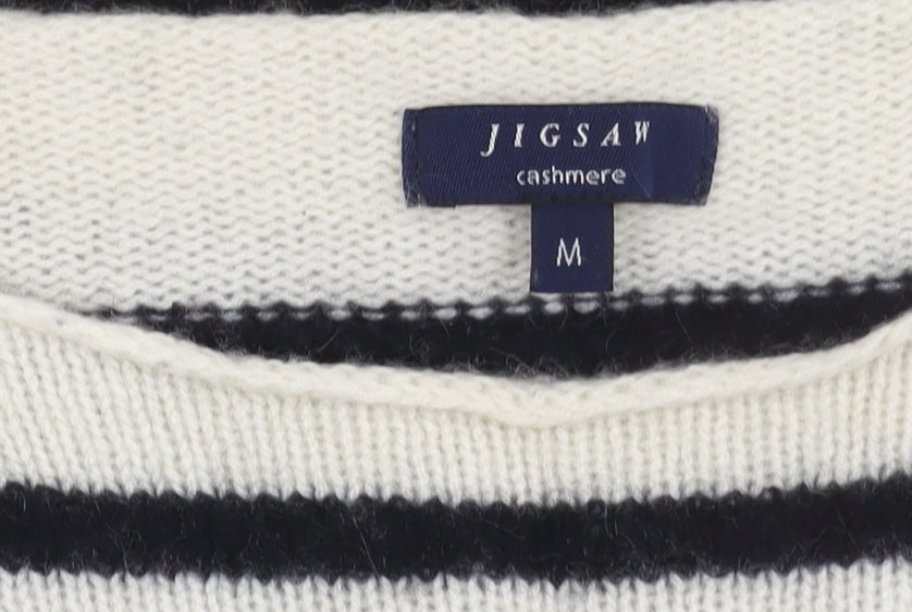 Jigsaw Women's White Striped Cashmere Pullover Jumper Medium