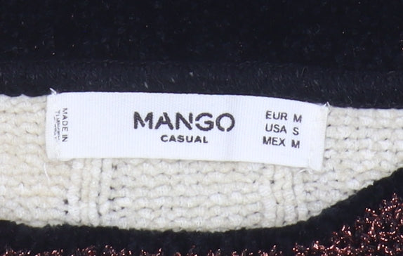Mango Women's Black Striped Wool Blend Jumper, Size 12