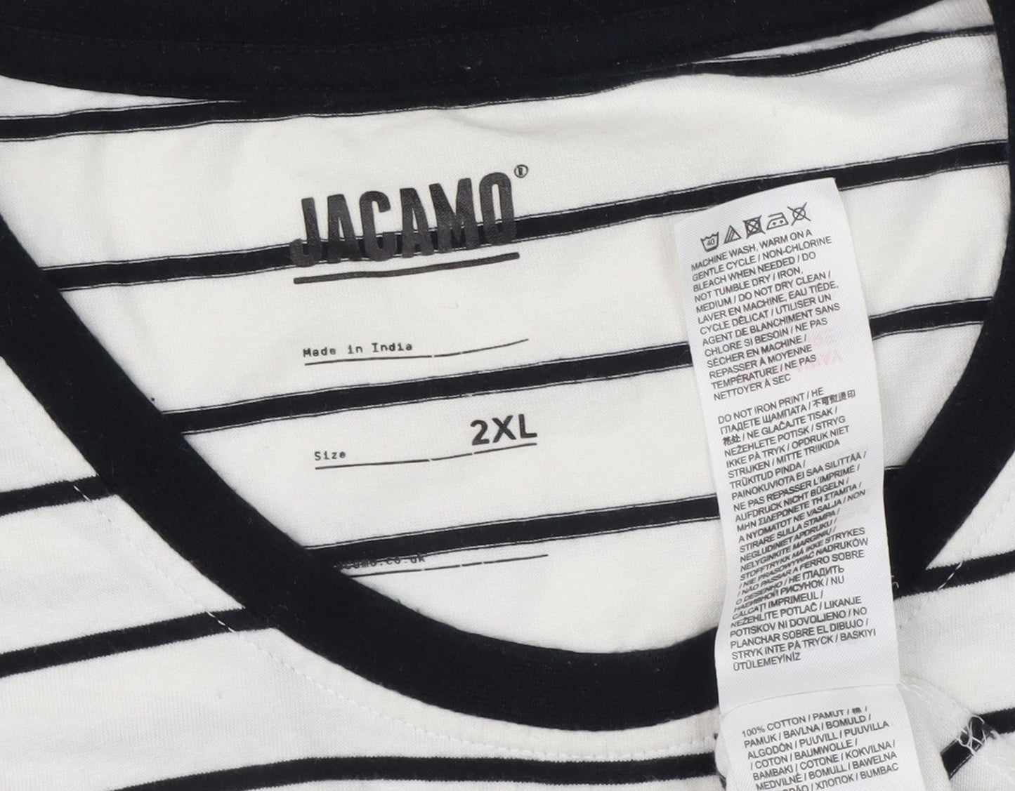 Jacamo Men's White Striped 2XL Cotton T-Shirt
