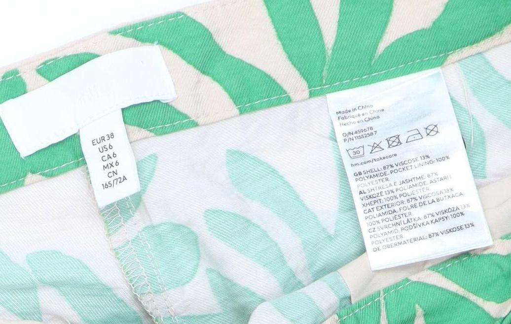 H&M Women's Green Beige Floral Trousers Size 10 Tropical
