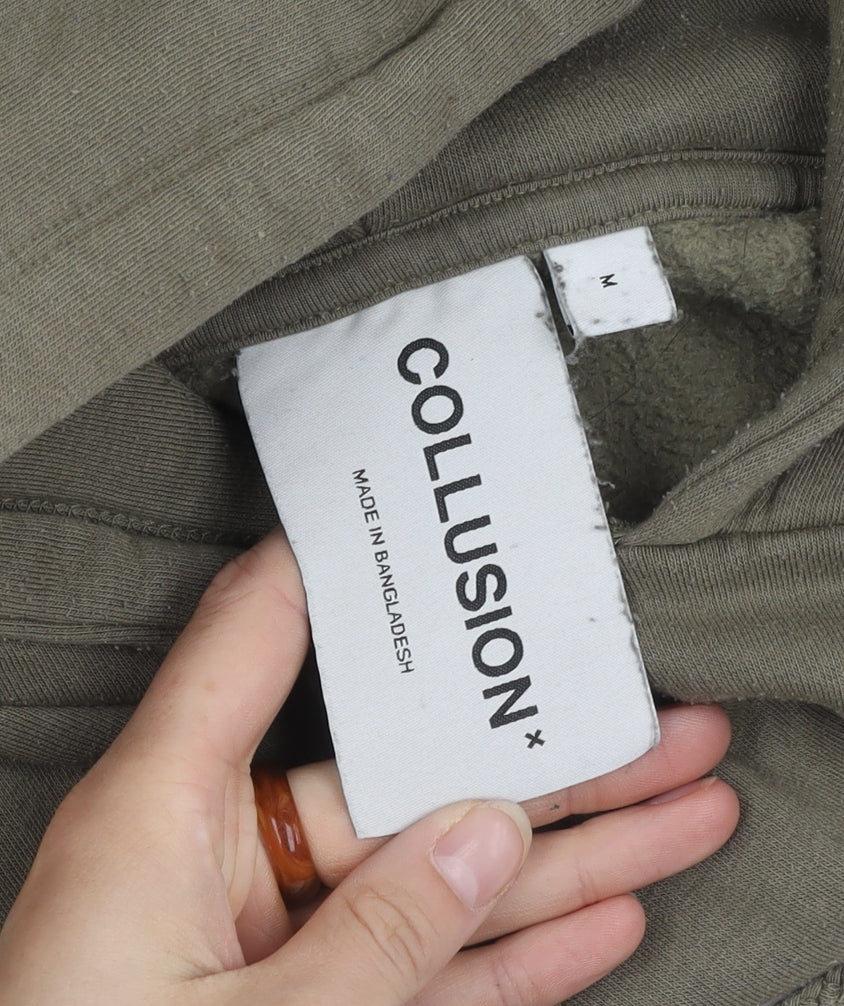 Collusion Men's Green Hoodie M Pullover Logo Accent