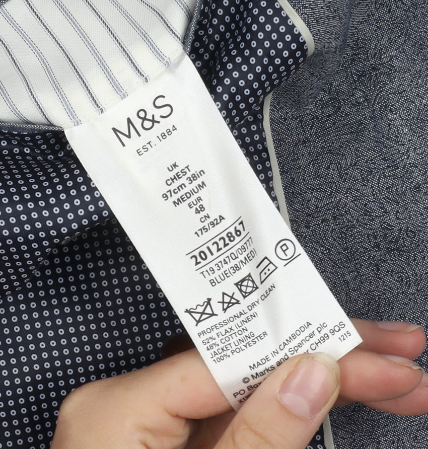 Marks and Spencer Men's Blue Linen Blazer 38R