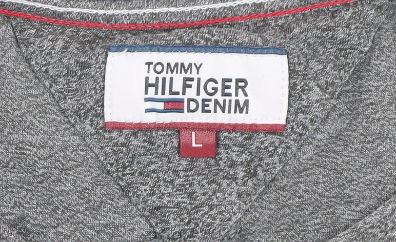 Tommy Hilfiger Men's Grey L T-Shirt, Crew Neck, Logo Accent