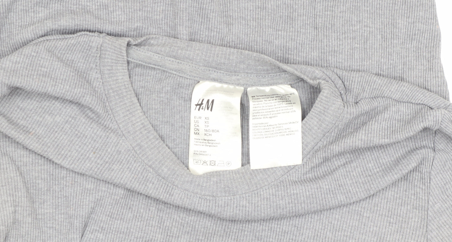 H&M Women Grey XS Long Sleeve Basic T-Shirt