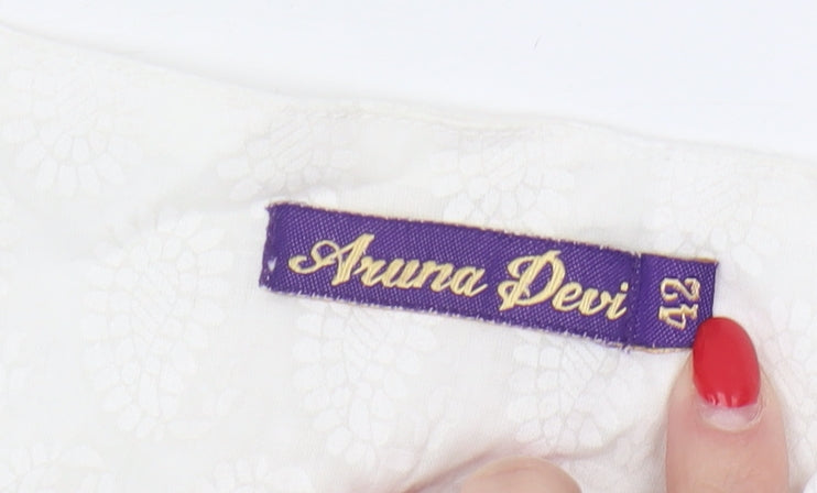 Aruna Devi Women's White Cotton Short Sleeve Top