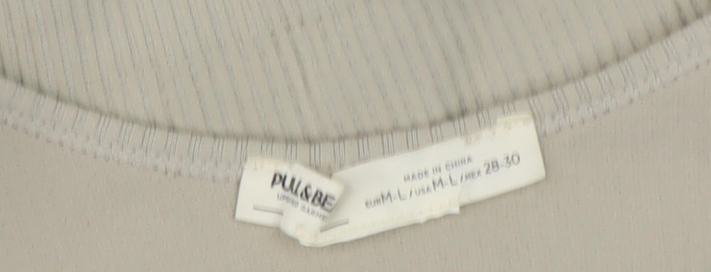 Pull & Bear Women's Beige Ribbed Tank Top M