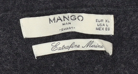 Mango Men's XL Black Cardigan Wool Knit V-Neck