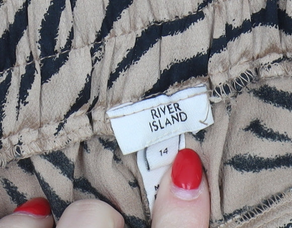 River Island Women's Beige Animal Print Trousers - Size 14