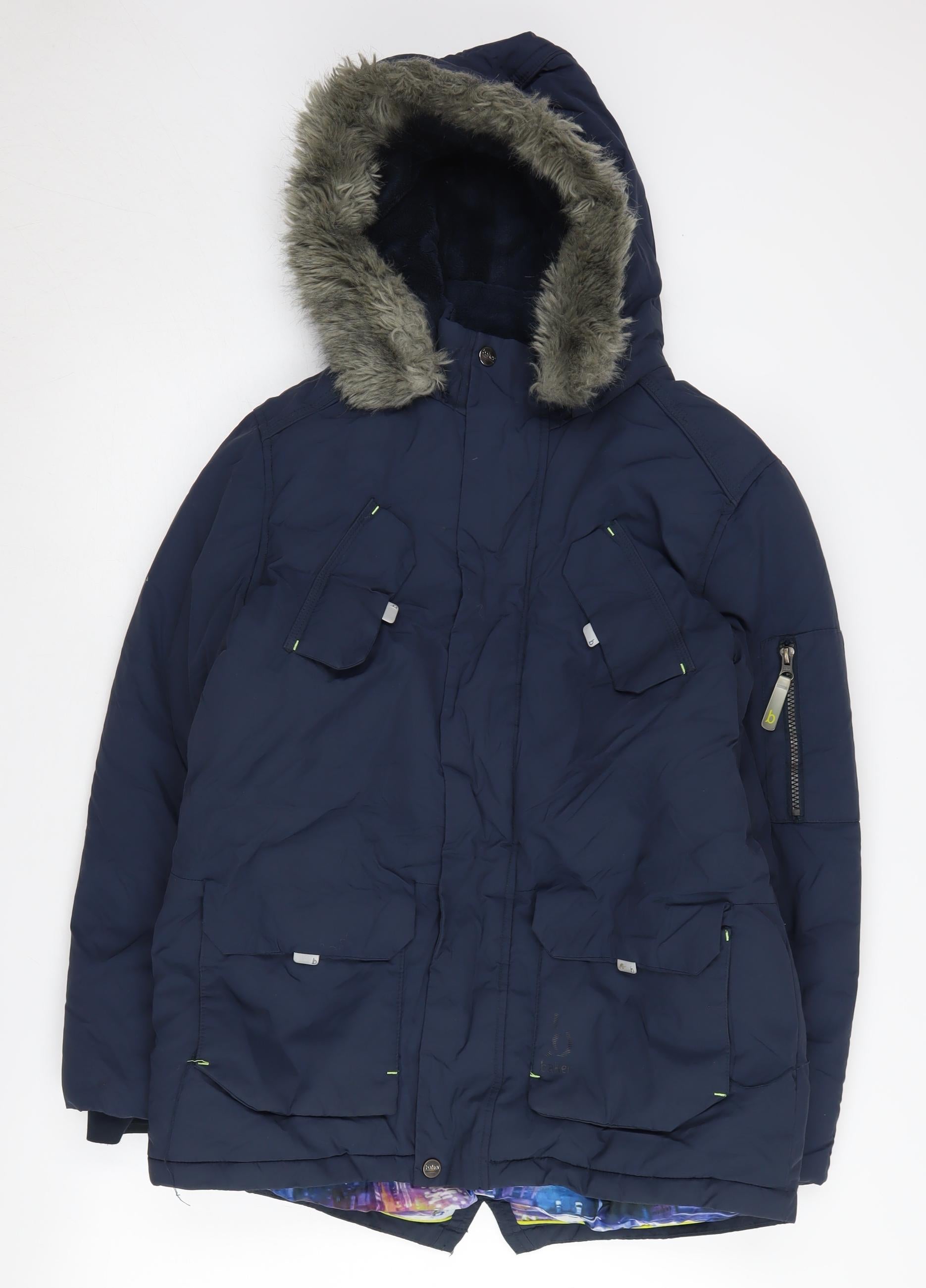 Ted Baker Boys Blue Parka Jacket Age 13 Hooded Lined Winter Coat