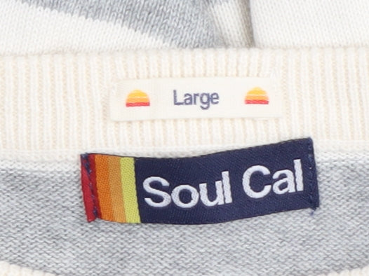 Soul Cal Men's Grey Striped Pullover Jumper - Size L