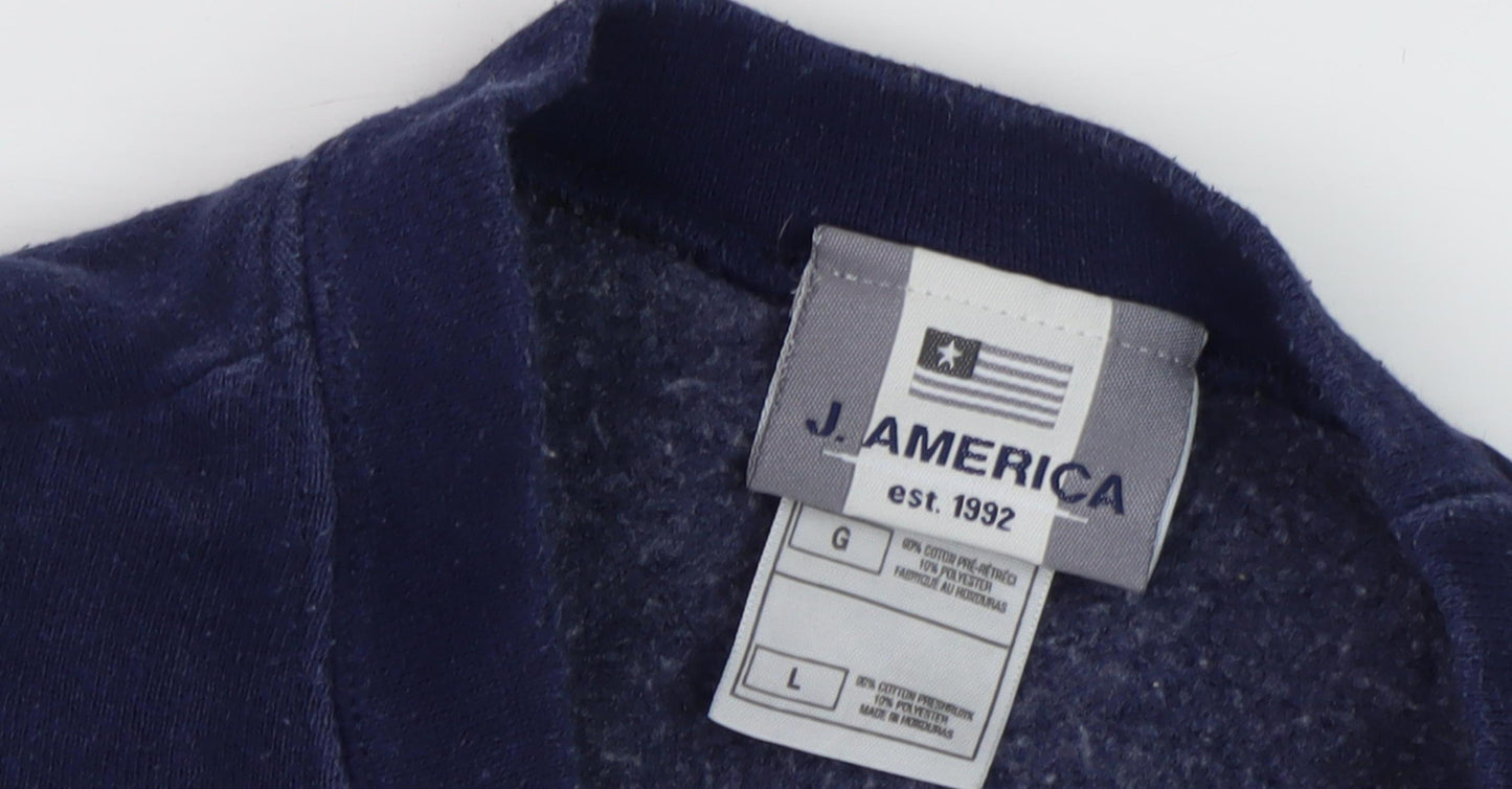 J. America Men's Blue Graphic Pullover Sweatshirt L