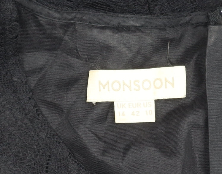 Monsoon Women's Black Lace Sheath Dress Size 14