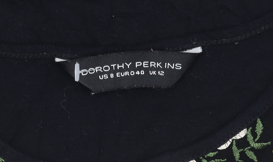 Dorothy Perkins Women's Black Floral T-Shirt, Size 12