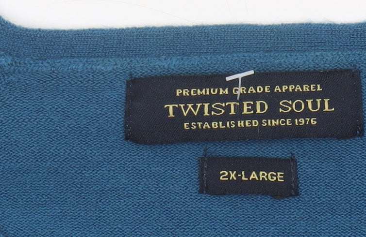 Twisted Soul Men's Blue 2XL Pullover V-Neck Jumper