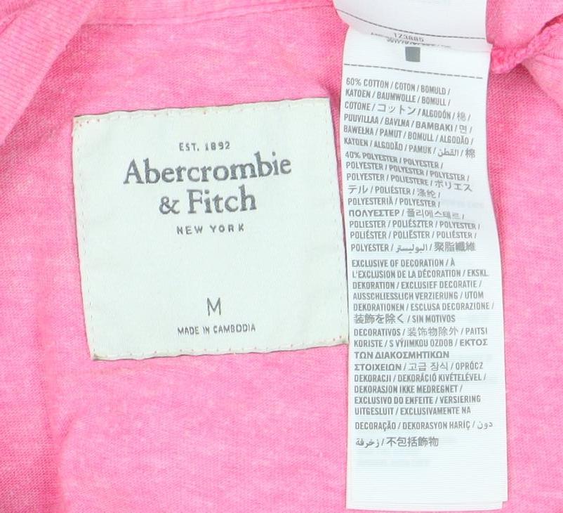 Abercrombie & Fitch Women's Pink T-Shirt, Size M, Embroidered