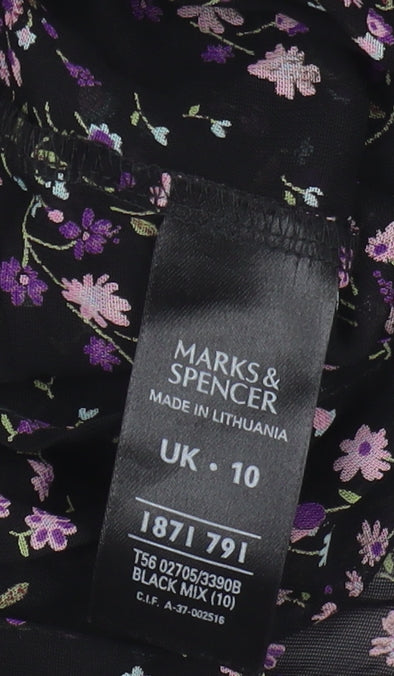 Marks and Spencer Women's Floral Cropped Blouse Black Size 10