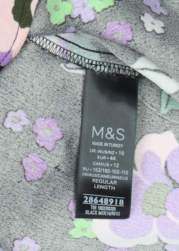 Marks and Spencer Women's Black Floral Dress Size 16
