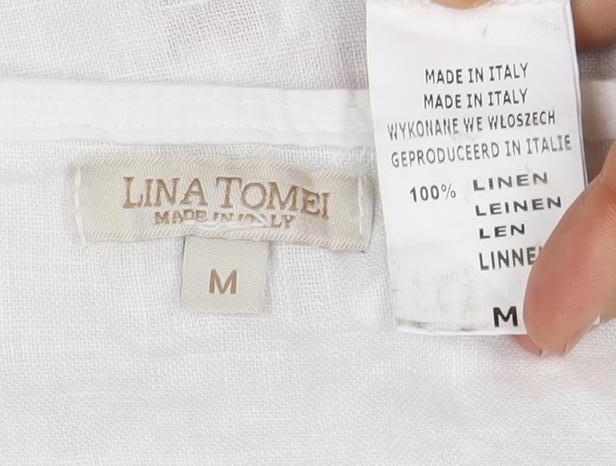 Lina Tomel Women's White Floral Linen Blouse Size M