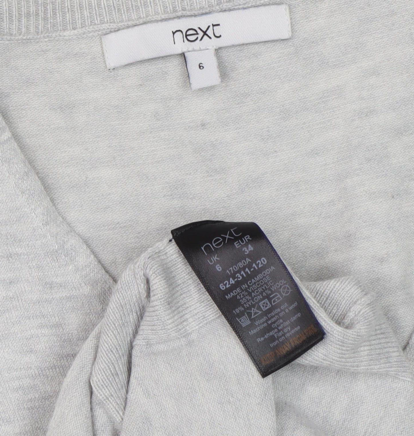 Next Women's Grey Knit Dress V-Neck Size 6