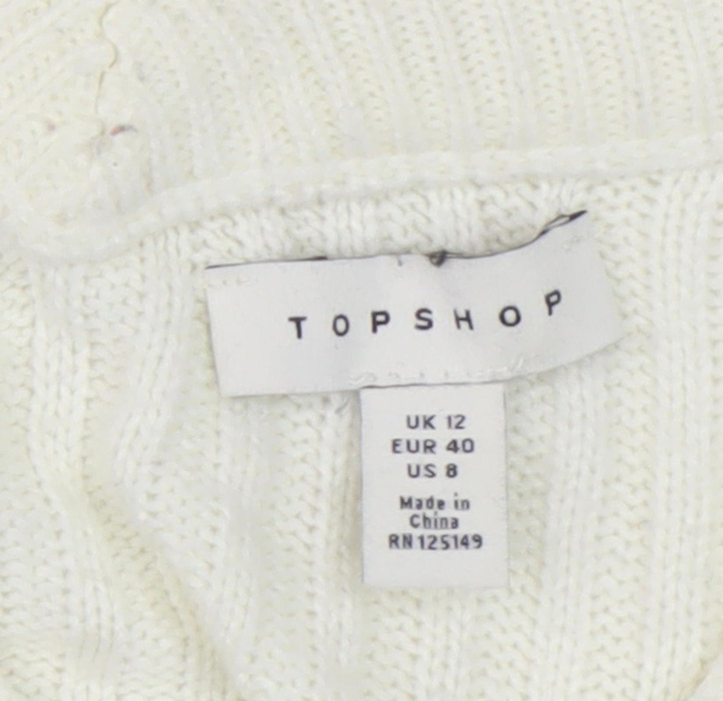 Topshop Women's Ivory Pullover Jumper, UK Size 12, V-Neck